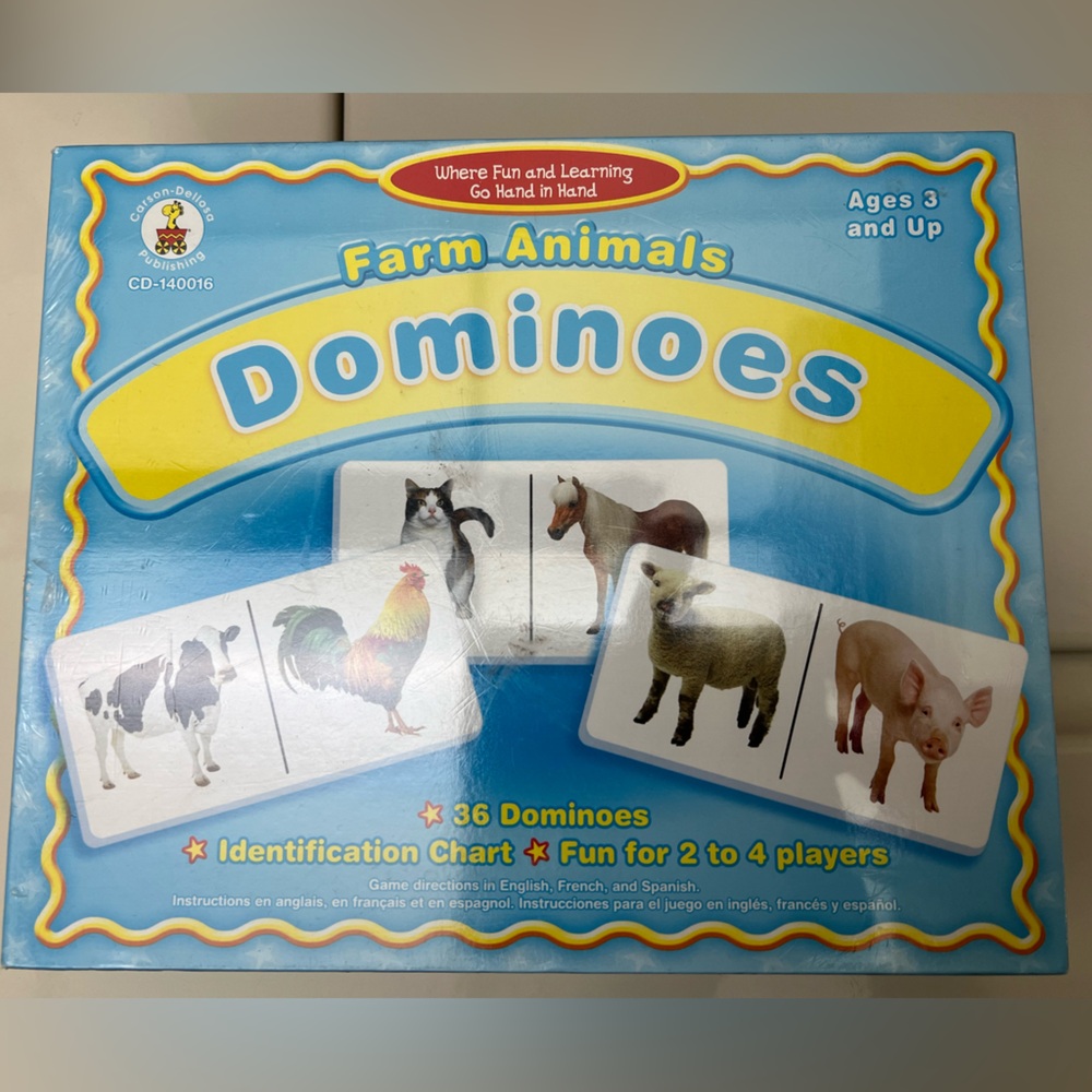 Farm Animals Dominoes 36 Dominoes, Identification Chart, 2-4 Players NIB
